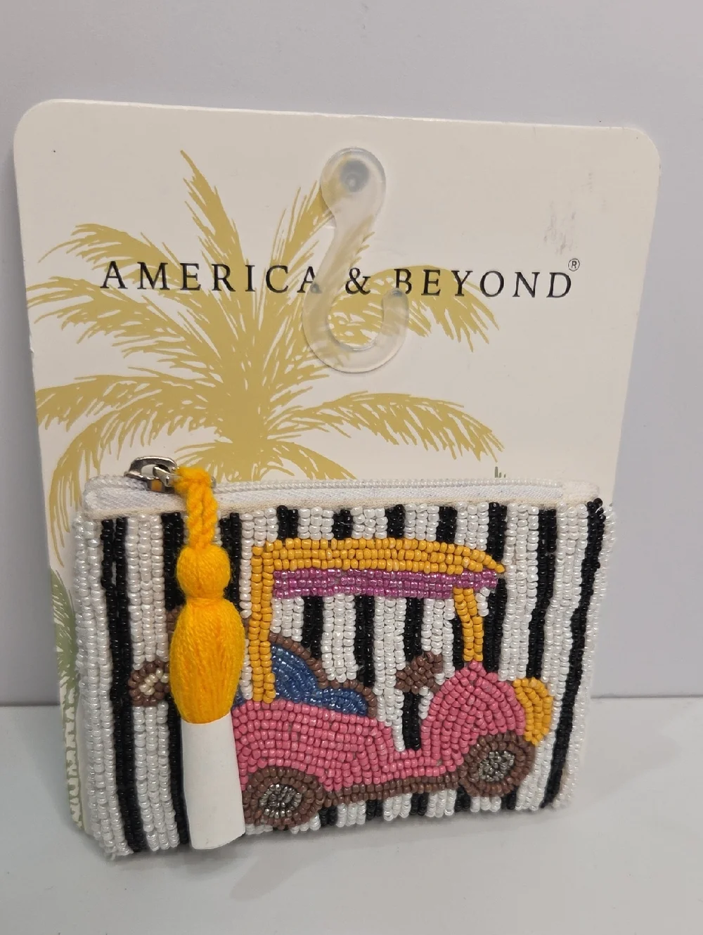 🤍▪️America  & Beyond ▪️Beaded Pink Golf Cart Beaded Coin Pouch